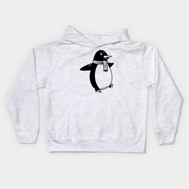 Penguin - Cute Penguin Hand Drawn Kids Hoodie by KC Happy Shop